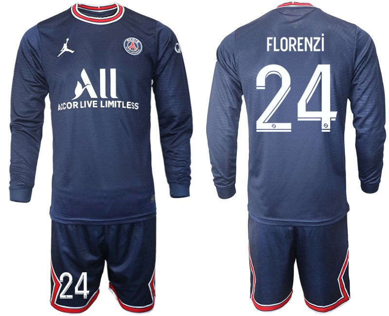 Men 2021-2022 Club Paris St German home blue Long Sleeve #24 Soccer Jersey->paris st german jersey->Soccer Club Jersey